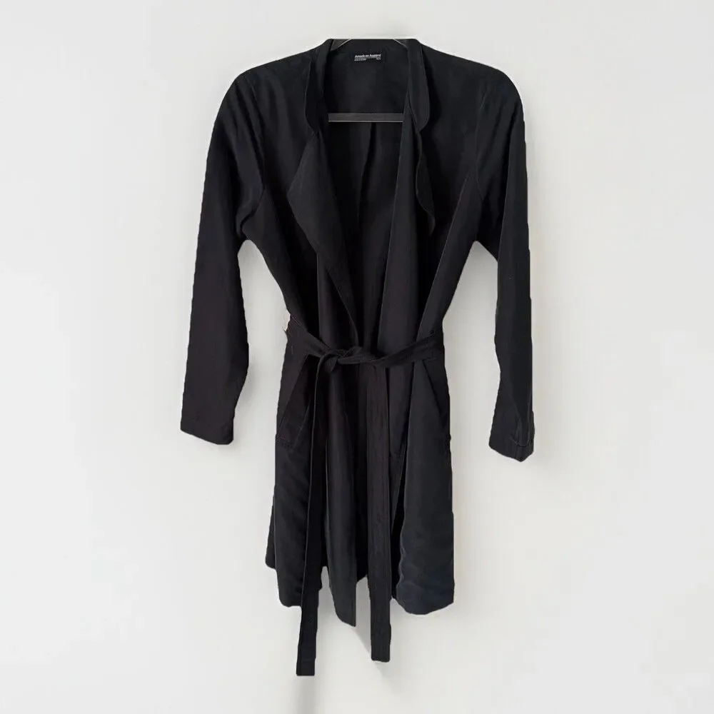 American Apparel Navy Blue Duster Trench Coat XS / Small Tie Y2K Minimalist - Picture 1 of 5